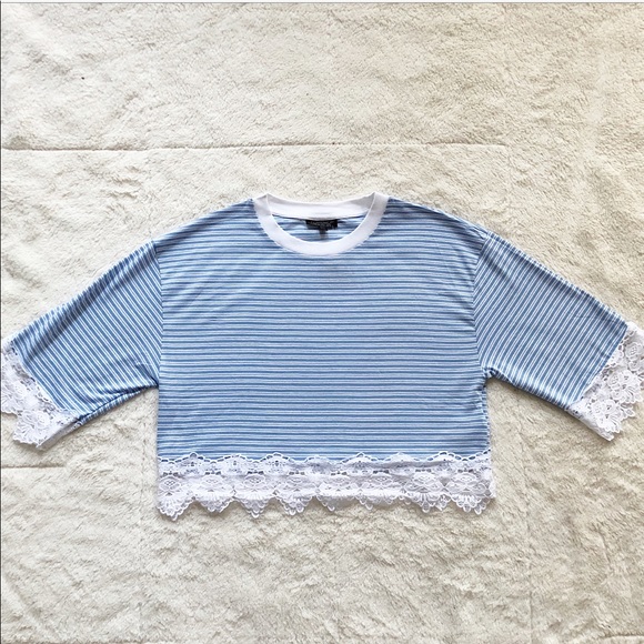 Topshop | Striped Lace Trim Cropped Top *NWT* - Picture 4 of 8
